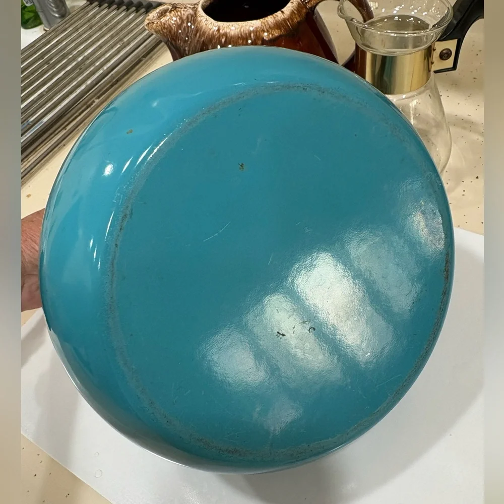 Teal Whistling Stovetop Kettle with Black Handle and Spout Cap